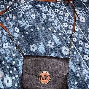 Michael Kors Dark Brown Crossbody Bag with Gold Accents